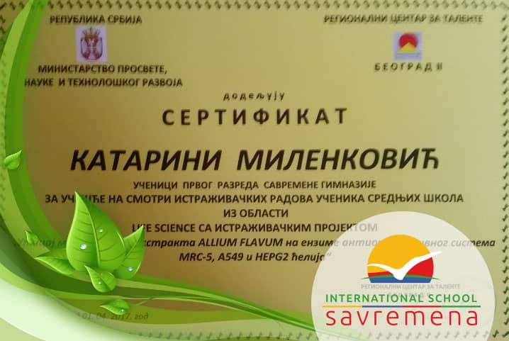 Katarina Milenković shines at national research project contest